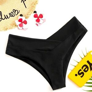 Criss Cross Seam Detail Bikini Bottom Black XL